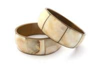 Vintage Set Of Two Mother Of Pearl And Brass Retro Design Bangles