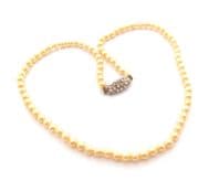 Vintage Short Faux Pearl Choker Necklace With Ornate Rhinestone Clasp By Lotus