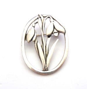 Vintage Silver Scenes Snowdrop Flower Design Silver Plated Pewter Brooch By MASJ