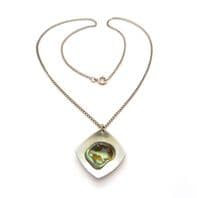 Vintage Small Abalone Shell And Stainless Steel  Modernist Style Geometric Shaped Pendant And Choker