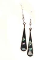 Vintage Small Alpaca Silver And Abalone Shell Geometric Shaped Drop Earrings