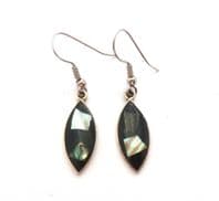 Vintage Small Alpaca Silver And Abalone Shell Oval Shaped Drop Earrings