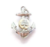Vintage Small Anchor And Shamrock Design Mother Of Pearl Detailed  Mid Century Brooch