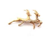 Vintage Small And Dainty 9ct Gold Fully Hallmarked Paste Set Leaping Antelope Design Brooch