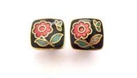 Vintage Small And Dainty Cloisonne Enamel Butterfly And Flower Design Earrings