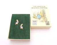 Vintage Small And Dainty Cloisonne Enamel Fish And Crown Peter Rabbit Earrings