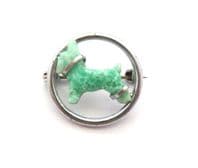 Vintage Small And Dainty Green Glass Scottie Dog Design Art Deco Miniature Brooch