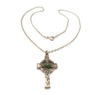 Vintage Small And Dainty Scottish Celtic Cross Style Faux Green Gem Set Choker Necklace