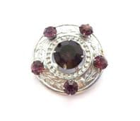 Vintage Small And Dainty Scottish Style Faux Amethyst Rhinestone Thistle Detailed Brooch