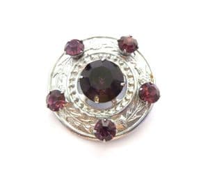 Vintage Small And Dainty Scottish Style Faux Amethyst Rhinestone Thistle Detailed Brooch