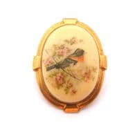 Vintage Small And Dainty Wild Bird Transfer Print Design Brooch
