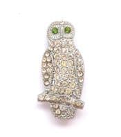 Vintage Small Art Deco Era Wise Owl Bird Design Rhinestone Detailed Brooch