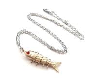 Vintage Small Articulated Fish Design Pendant And Short Length Necklace Chain