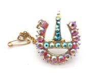 Vintage Small Aurora Borealis Rhinestone Set Blackpool Tower Souvenir Style Brooch