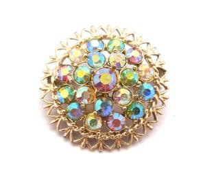 Vintage Small Aurora Borealis Rhinestone Set Floral Design Brooch