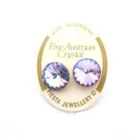 Vintage Small Austrian Aurora Borealis Rivoli Crystal Rhinestone Earrings On Original Header Card