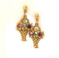 Vintage Small Avon Floral Basket Design Drop Earrings