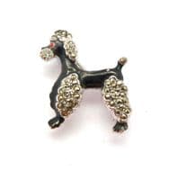 Vintage Small Black Enamel And Marcasite Poodle Dog Design Brooch