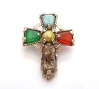 Vintage Small Celtic Cross Design Faux Gem Detailed Brooch