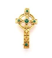 Vintage Small Celtic Cross Design Green Rhinestone Set Brooch
