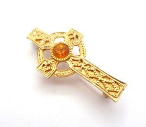 Vintage Small Celtic Cross Design Rhinestone Detailed Brooch