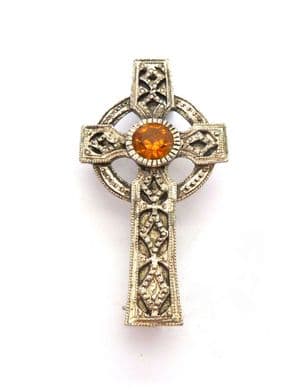 Vintage Small Celtic Cross Rhinestone Detailed Brooch