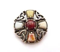 Vintage Small Celtic Scottish Cross Design Faux Gemstone Set Brooch