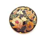 Vintage Small Cloisonne Enamel Butterflies Visiting Flowers Floral Design Brooch