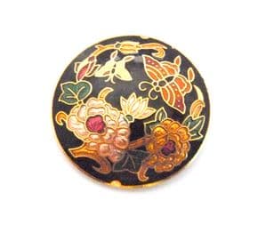 Vintage Small Cloisonne Enamel Butterflies Visiting Flowers Floral Design Brooch