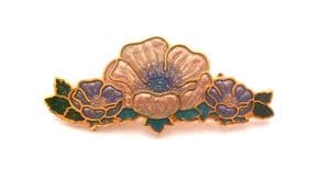 Vintage  Small Cloisonne Enamel Floral Design Brooch By Sea Gems