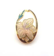 Vintage Small Cloisonne Enamel Flower Brooch By Fish And Crown