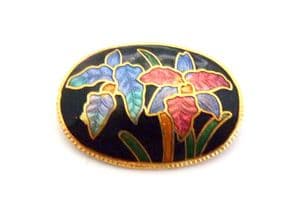 Vintage Small Cloisonne Enamel Iris Flower Design Brooch