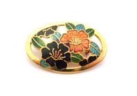 Vintage Small Cloisonne Enamel Oval Shaped Floral Flower Design Brooch