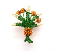 Vintage Small Enamel And Rhinestone ' Lucky Heather ' Scottish Style Brooch