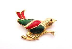 Vintage Small Enamel Perching Bird Design Brooch