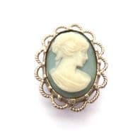 Vintage Small Exquisite Lady In Profile Blue Cameo Brooch