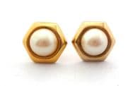 Vintage Small Faux Pearl Set Geometric Design Earrings By Bergdorf Goodman