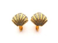Vintage Small Glitter Enamel Detailed Shell Design Clip On Earrings