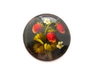 Vintage Small Hand Painted Strawberry Fruit Design Russian Style Lacquer Brooch