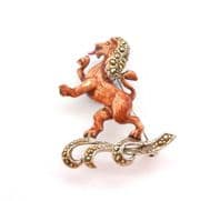 Vintage Small Marcasite And Enamel Lion Design Brooch