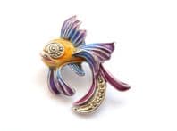 Vintage Small Marcasite And Enamel Tropical Fish Design Brooch