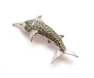 Vintage Small Marcasite Swordfish Design Brooch By BJL
