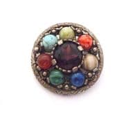 Vintage Small Miracle Scottish Shield Design Faux Amethyst Gemstone Set Celtic Design Brooch