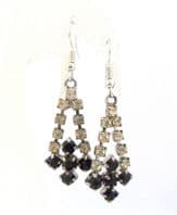 Vintage Small Monochrome Rhinestone Set 50s Revival Style Drop Design Earrings
