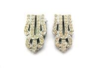 Vintage Small Pair Of Rhinestone Set Ornate Design Dress Clips