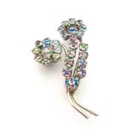 Vintage Small Rainbow Iris Glass Modernist Style Floral Design Brooch