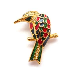 Vintage Small Rhinestone And Enamel Kingfisher Bird Design Brooch