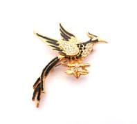 Vintage Small Rhinestone Detailed Bird Of Paradise Design Brooch