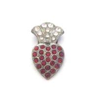 Vintage Small Rhinestone Set Art Deco Era Crowned Heart Design Czech Dress Clip