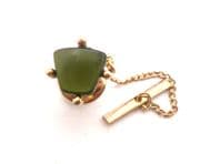 Vintage Small Sarah Coventry Green Lucite Detailed Tie Tack Lapel Pin With Chain With Chain